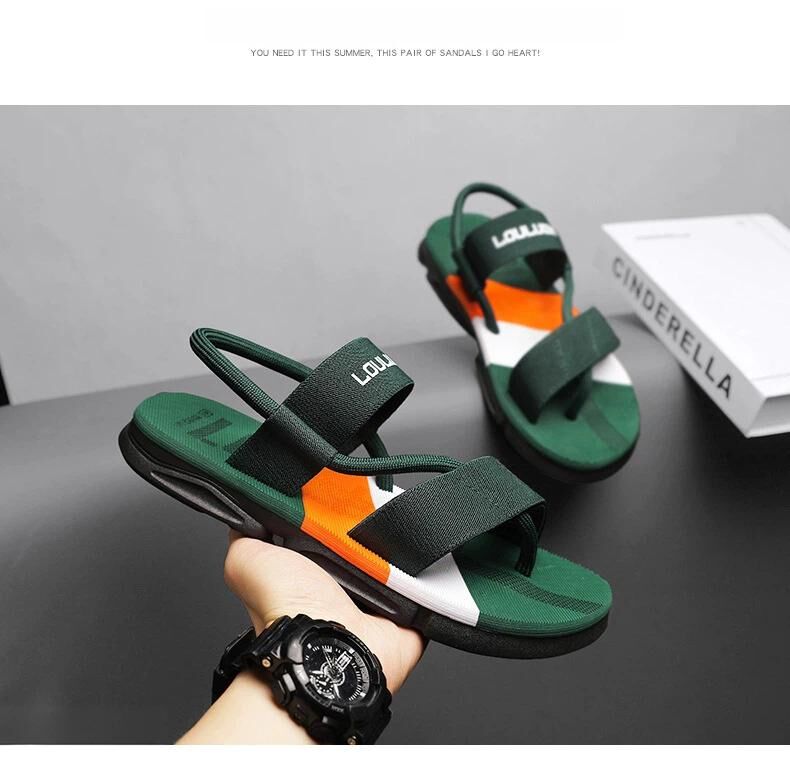 Men's 3-Color Convertible Sandals & Slippers, Outdoor Non-Slip EVA Thick-Sole Beach Shoes for Dual Wear(green-37)