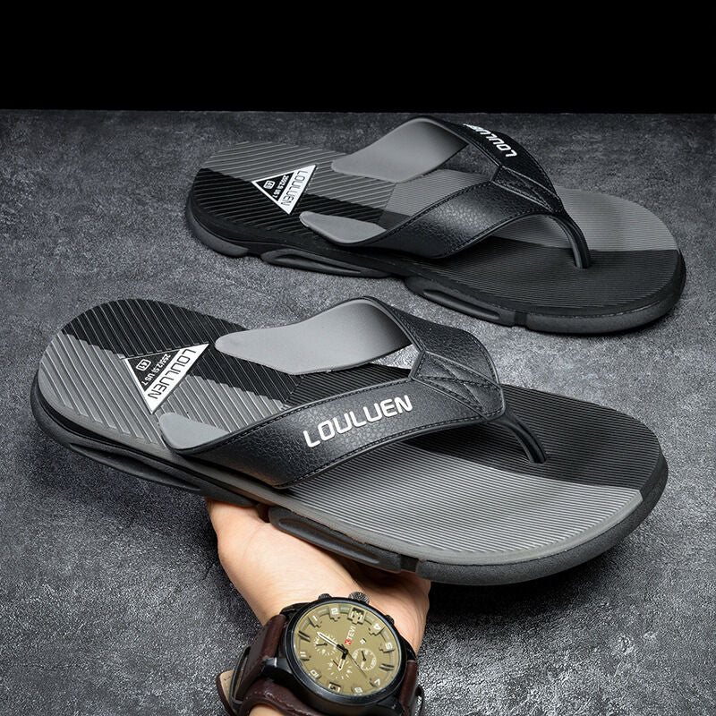 Men's Flip Flops with EVA-PVC Dual Sole, Grey for Comfort  & Slip-Resistance(41)