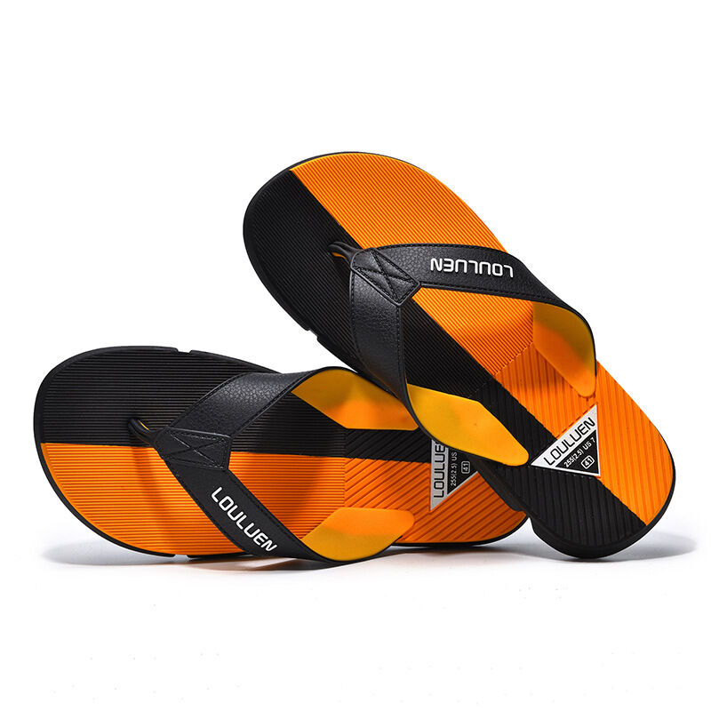 Men's Flip Flops with EVA-PVC Dual Sole, Orange for Comfort & Slip-Resistance(42)