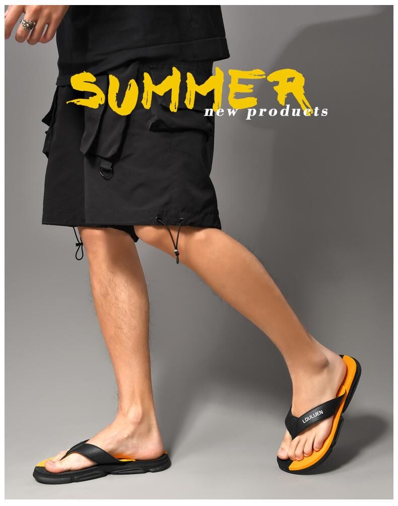 Men's Flip Flops with EVA-PVC Dual Sole, Orange for Comfort & Slip-Resistance(45)