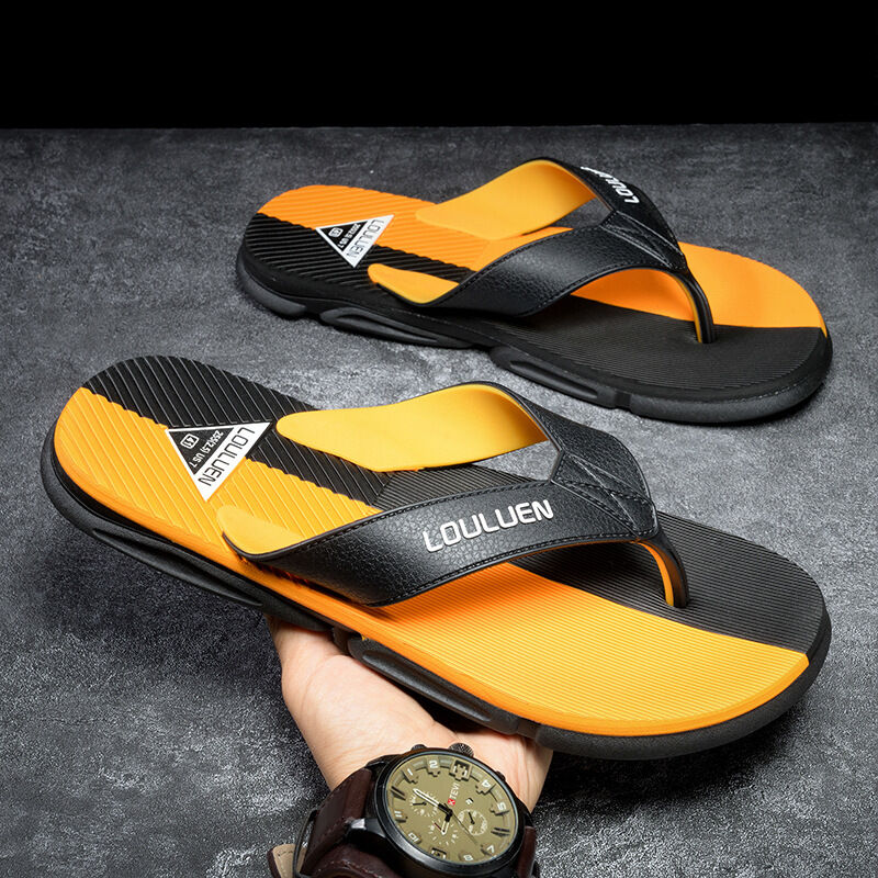 Men's Flip Flops with EVA-PVC Dual Sole, Orange for Comfort & Slip-Resistance(45)