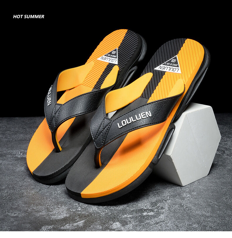 Men's Flip Flops with EVA-PVC Dual Sole, Orange for Comfort & Slip-Resistance(45)