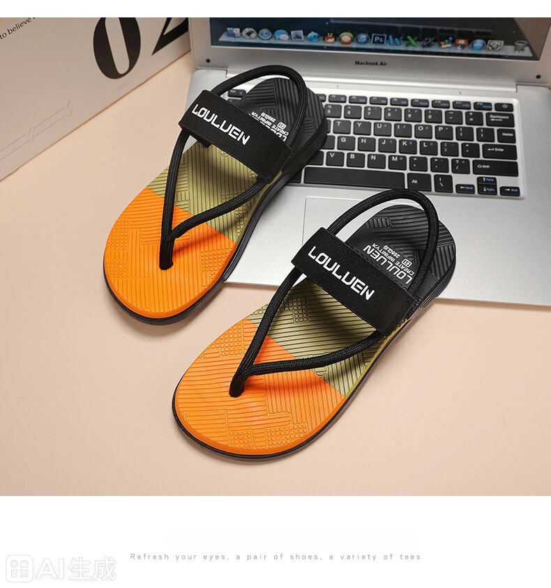 Men's Outdoor Non-Slip Sandals, EVA Lightweight Thick-Sole Beach Slippers for Casual & Sports(black-45)