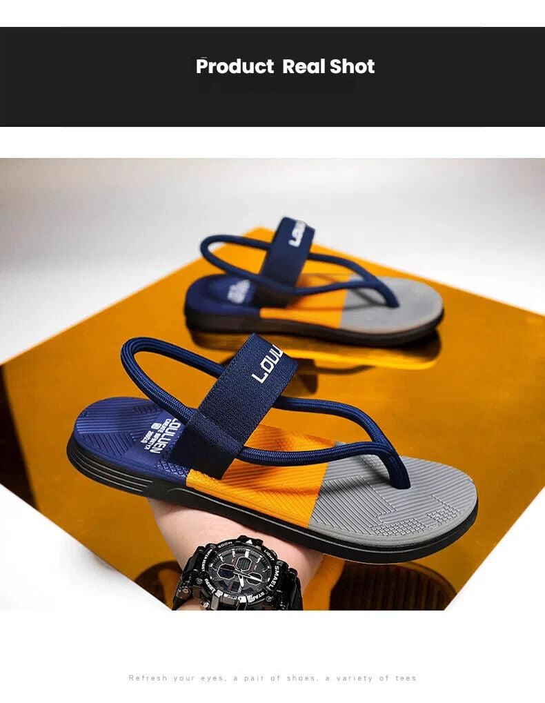 Men's Outdoor Non-Slip Sandals, EVA Lightweight Thick-Sole Beach Slippers for Casual & Sports(dark blue-44)