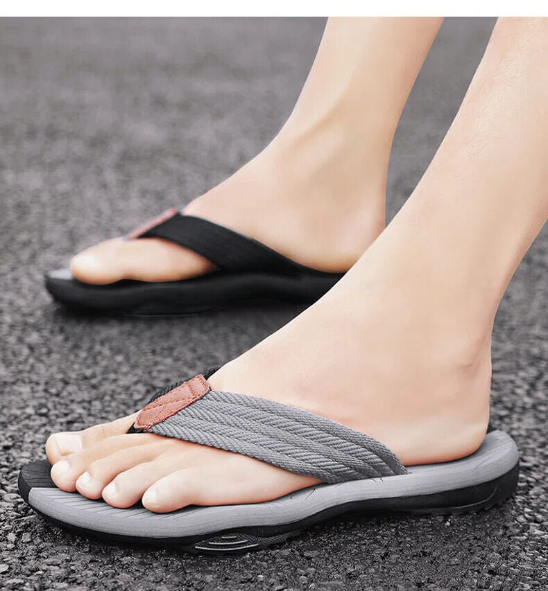Men's Outdoor Non-Slip Flip Flops, 6 Colors EVA Lightweight Thick-Sole Beach Sandals for Casual & Sports(black and gray-42)