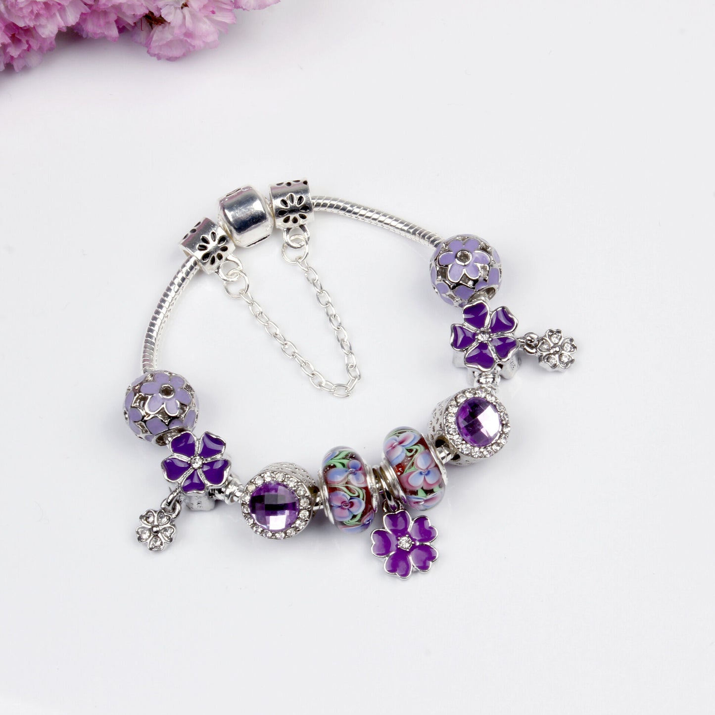 Purple Floral Pendant Bracelet(19cm)