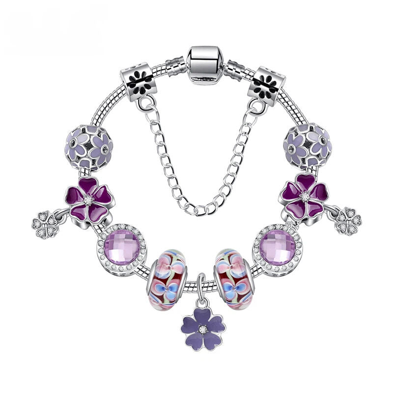 Purple Floral Pendant Bracelet(20cm)