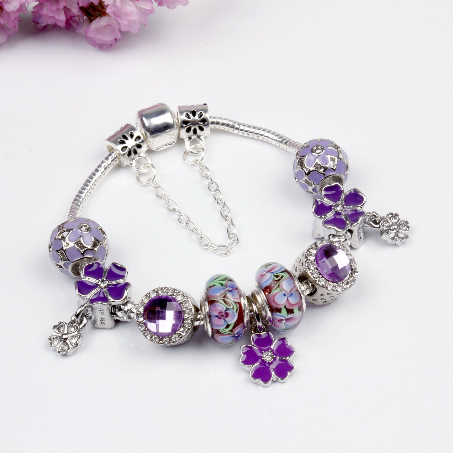 Purple Floral Pendant Bracelet(20cm)