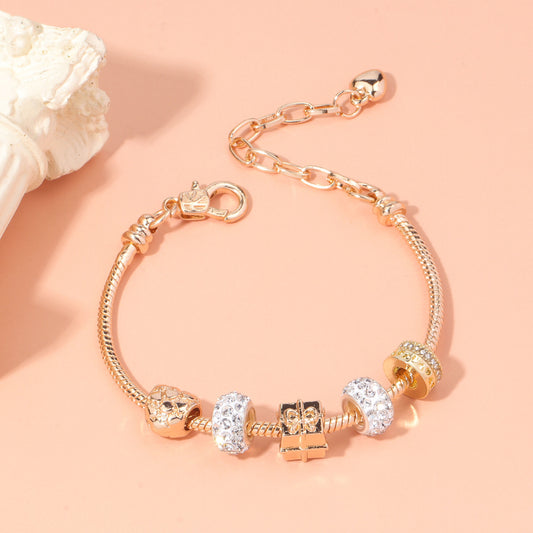 Rose Gold Crystal & Heart Charm Bracelet(rose gold,20cm)