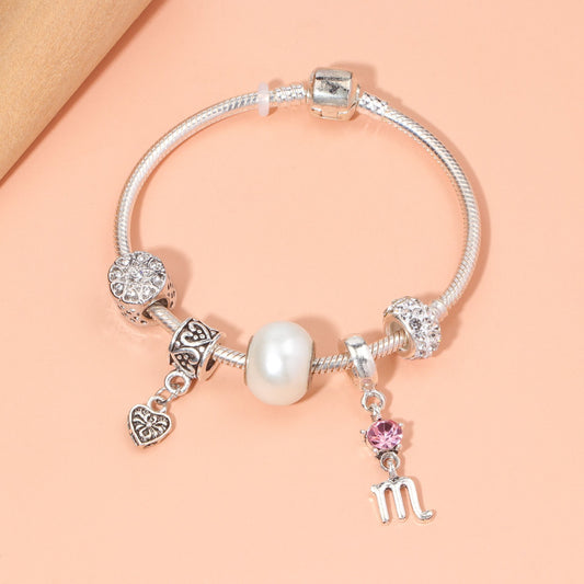 Constellation Heart Crystal Charm Bracelet(silver-toned,18cm)