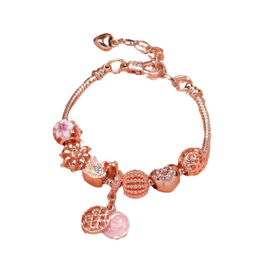 Hollow Crystal-Encrusted Swan Crown Flower Heart Bracelet(rose gold,18cm)