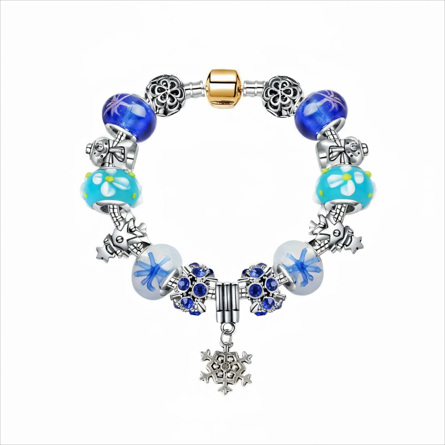 Christmas Snowman & Pine Tree Bead Bracelet with Snowflake Pendant Bracelet(18cm)