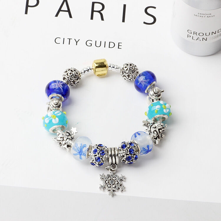 Christmas Snowman & Pine Tree Bead Bracelet with Snowflake Pendant Bracelet(20cm)