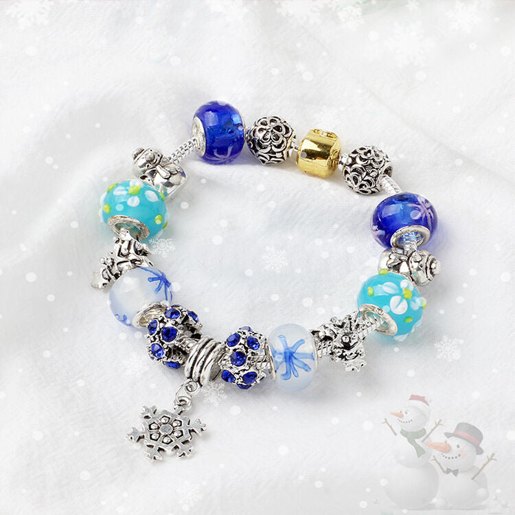 Christmas Snowman & Pine Tree Bead Bracelet with Snowflake Pendant Bracelet(20cm)