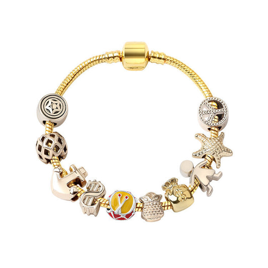 Golden Tropical Marine Life Anchor Money Bag Dollar Bead Bracelet(18cm)