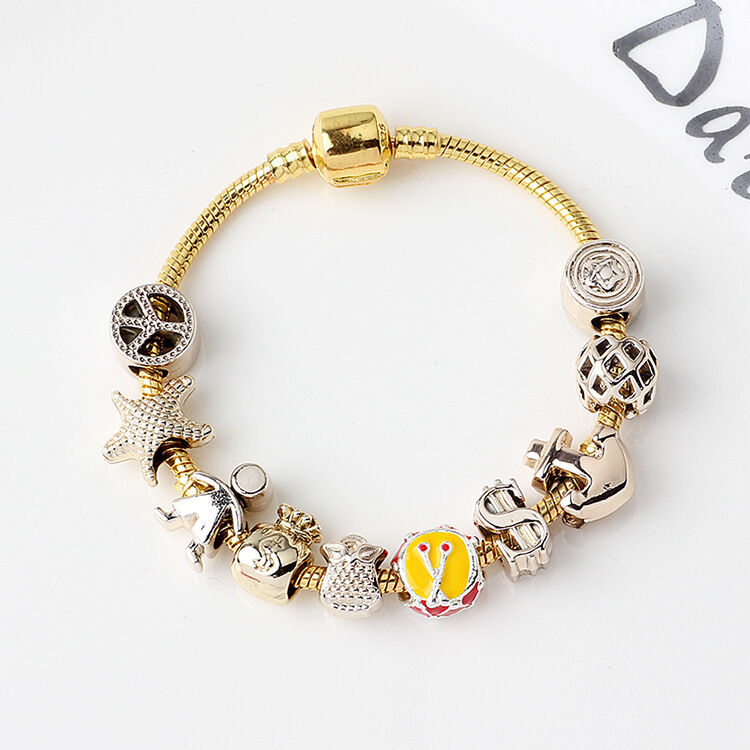 Golden Tropical Marine Life Anchor Money Bag Dollar Bead Bracelet(19cm)