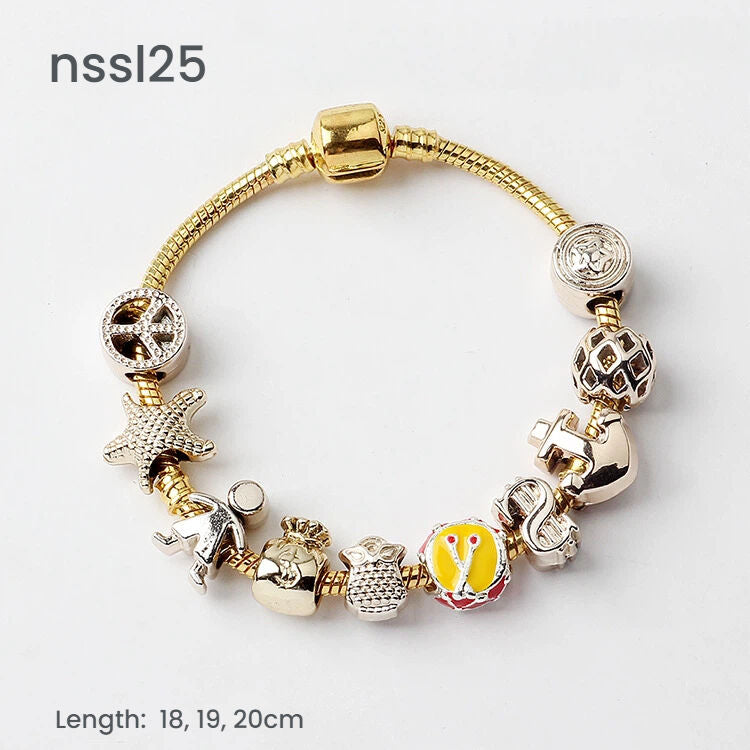 10 Styles Charm Bracelets Set: Colorful Alloy & Glass Beaded Bracelets, Adjustable Length 16-21cm(double)