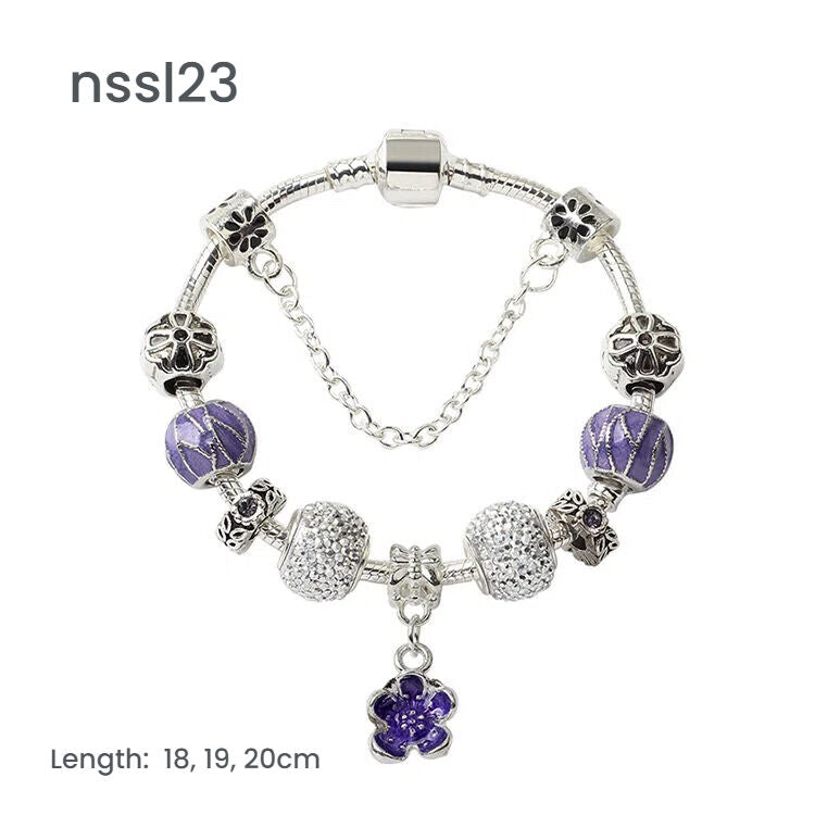 10 Styles Charm Bracelets Set: Colorful Alloy & Glass Beaded Bracelets, Adjustable Length 16-21cm(triple)