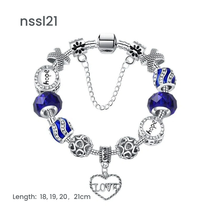 10 Styles Charm Bracelets Set: Colorful Alloy & Glass Beaded Bracelets, Adjustable Length 16-21cm(triple)