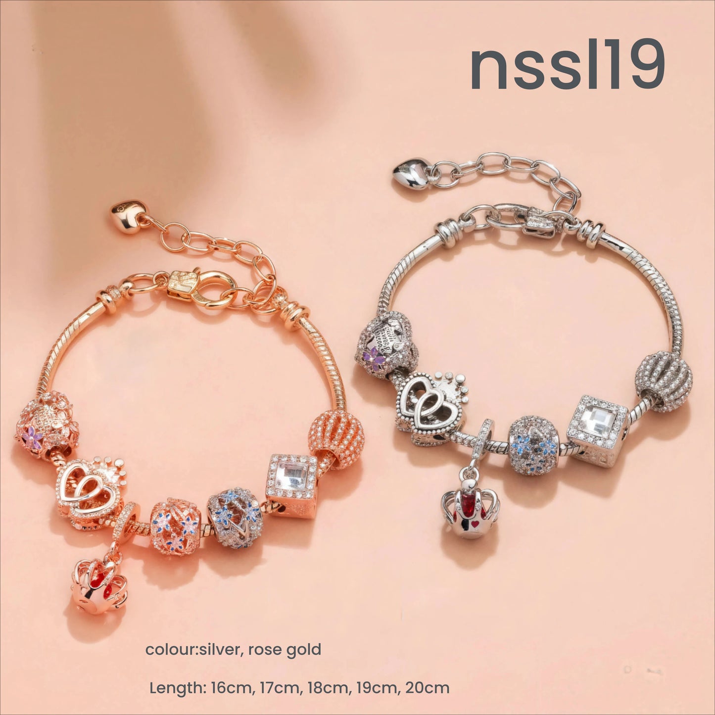 10 Styles Charm Bracelets Set: Colorful Alloy & Glass Beaded Bracelets, Adjustable Length 16-21cm(triple)