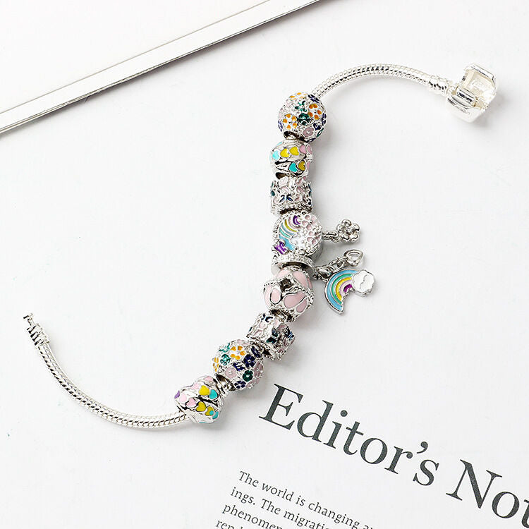 Sky-themed Heart Wreath Rainbow Pendant Alloy Bracelet(18cm)