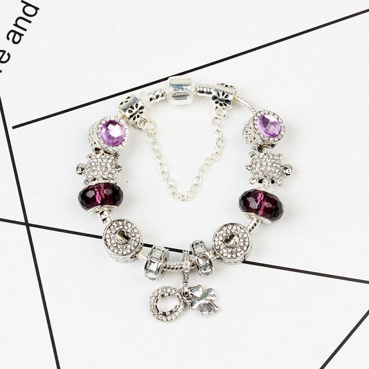 Charm Bracelet with Tortoise, Heart, Clover Pendant(Purple,20cm)