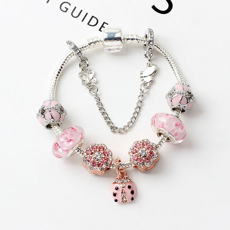 Spring Blossom Charm Bracelet with Flower Beads(19cm)