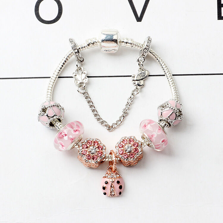 Spring Blossom Charm Bracelet with Flower Beads(19cm)