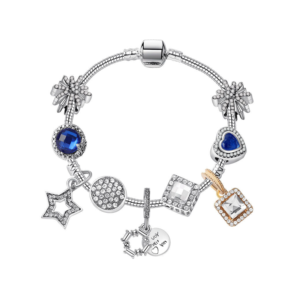 Sparkling Charm Bracelet with Smiley, Crystal, Rhinestone Beads & Hollow Star Zircon Pendants(20cm)