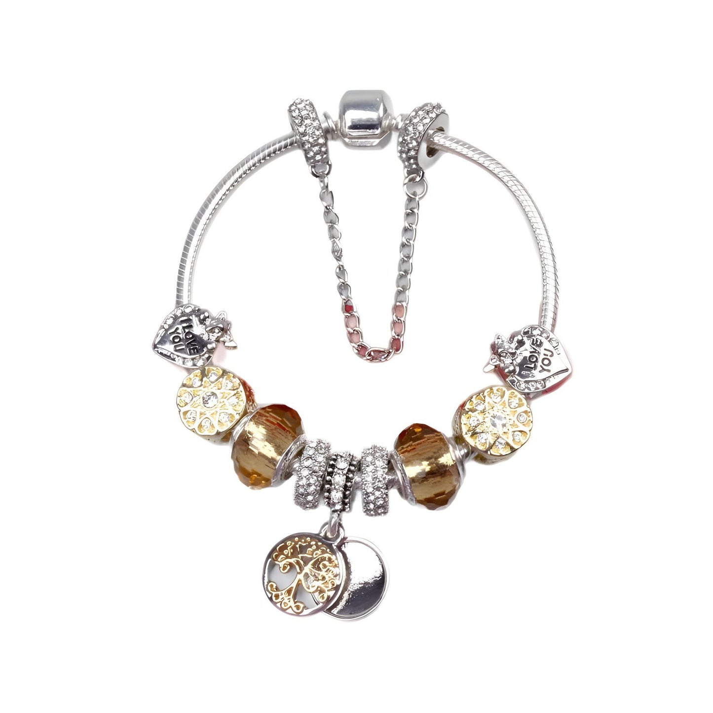 Crystal Bead & Tree of Life Pendant Bracelet with Rhinestones(19cm)