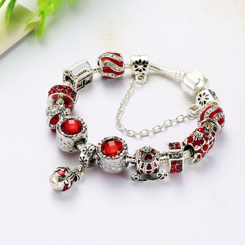 Vintage Silver-Plated Zircon Beaded Bracelet(18cm)