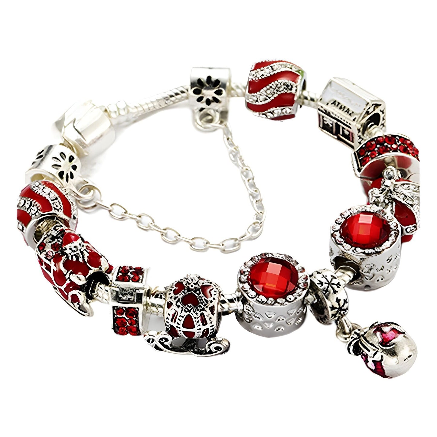 Vintage Silver-Plated Zircon Beaded Bracelet(20cm)