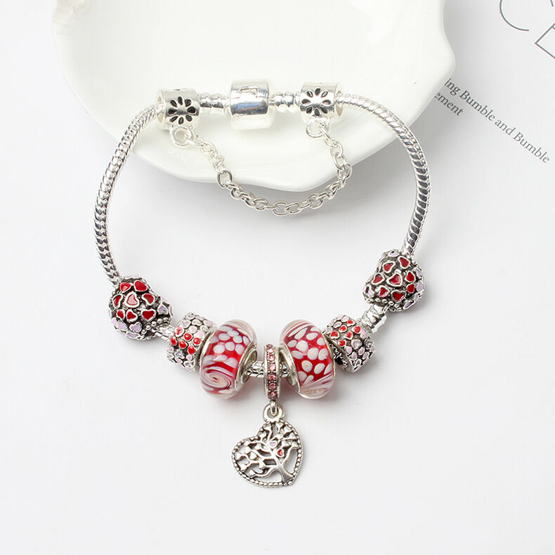 Red Zircon Beaded Christmas Tree Pendant Alloy Bracelet(19cm)