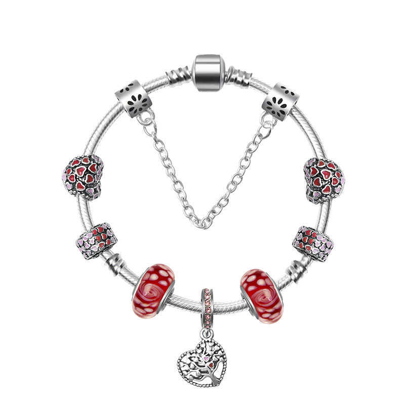 Red Zircon Beaded Christmas Tree Pendant Alloy Bracelet(20cm)