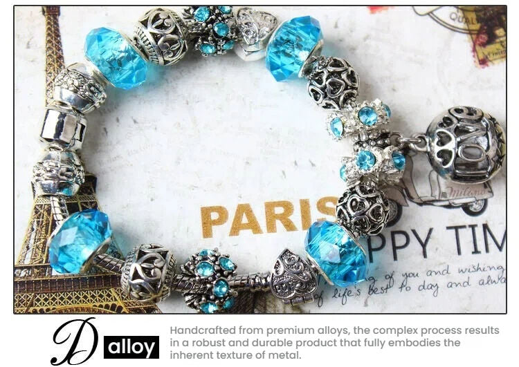 Vintage Crystal Zircon Beaded Bracelet with Hollow LOVE Alloy Pendant, Adjustable Snake Chain Bracelet(17cm+5cm)