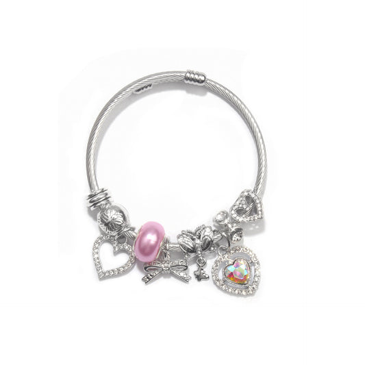 Cute Heart-shaped Beaded Bracelet with Rhinestones(17cm)