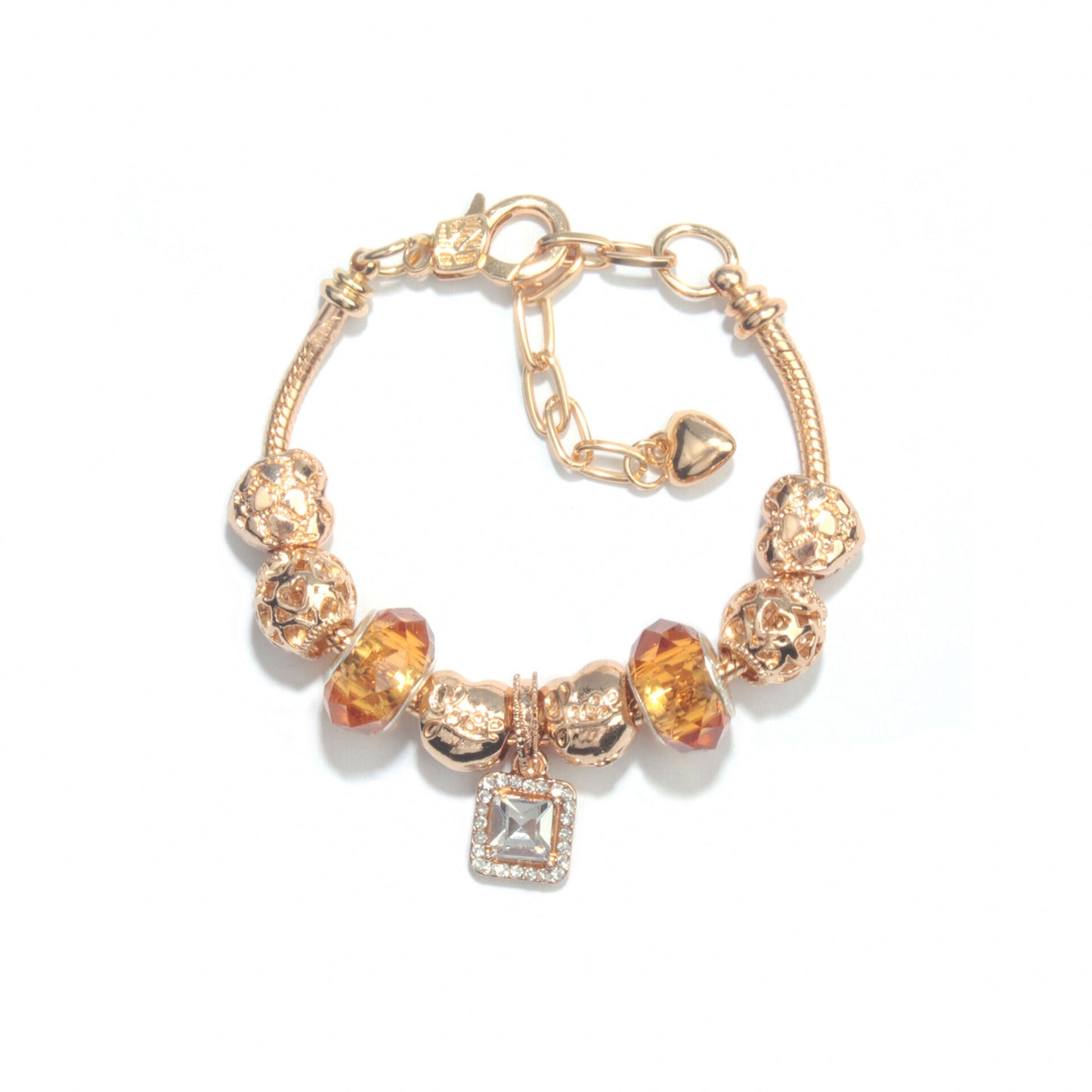 Golden Heart Zircon Hollow Bead Bracelet with Rhinestone Pendant(20cm)