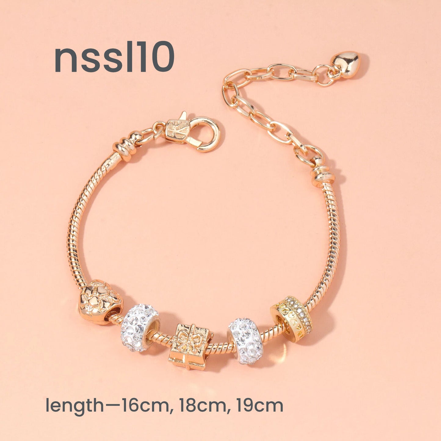 10 Styles Charm Bracelets Set: Colorful Alloy & Glass Beaded Bracelets, Adjustable Length 16-24cm(triple)