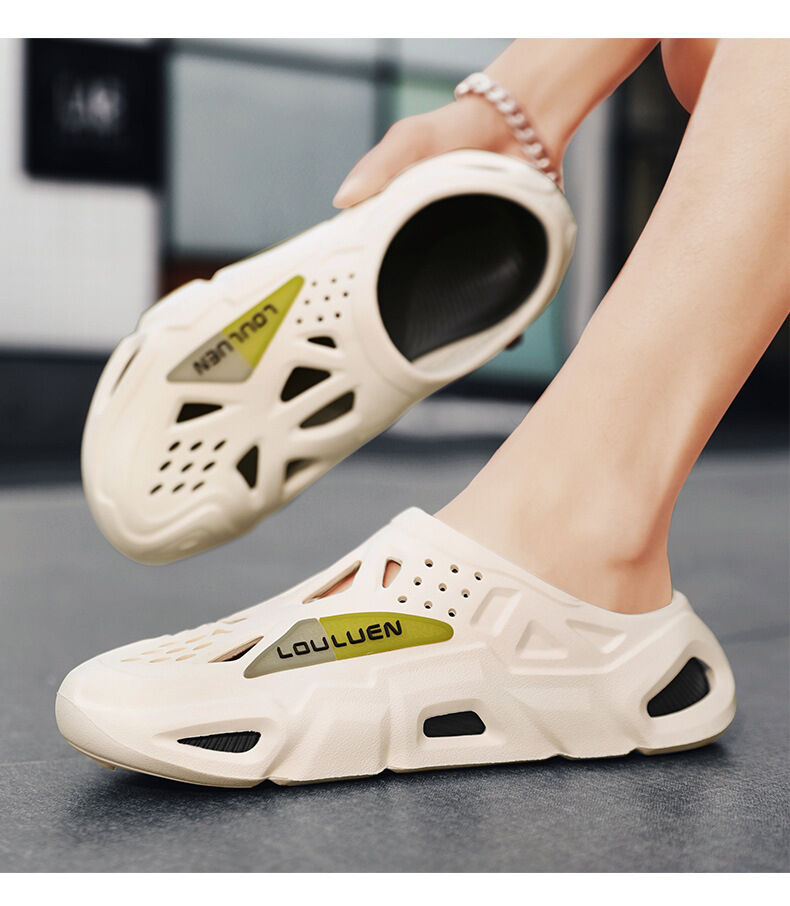 Men's Summer EVA Crocs with 3 Color Options - Breathable, Non-Slip, Comfortable Beach & Casual Sandals(white&black-40-41)