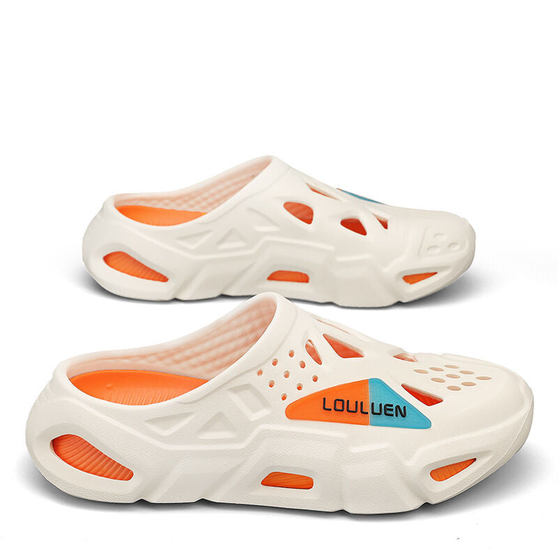 Men's Summer EVA Crocs with 3 Color Options - Breathable, Non-Slip, Comfortable Beach & Casual Sandals(white&orange-40-41)