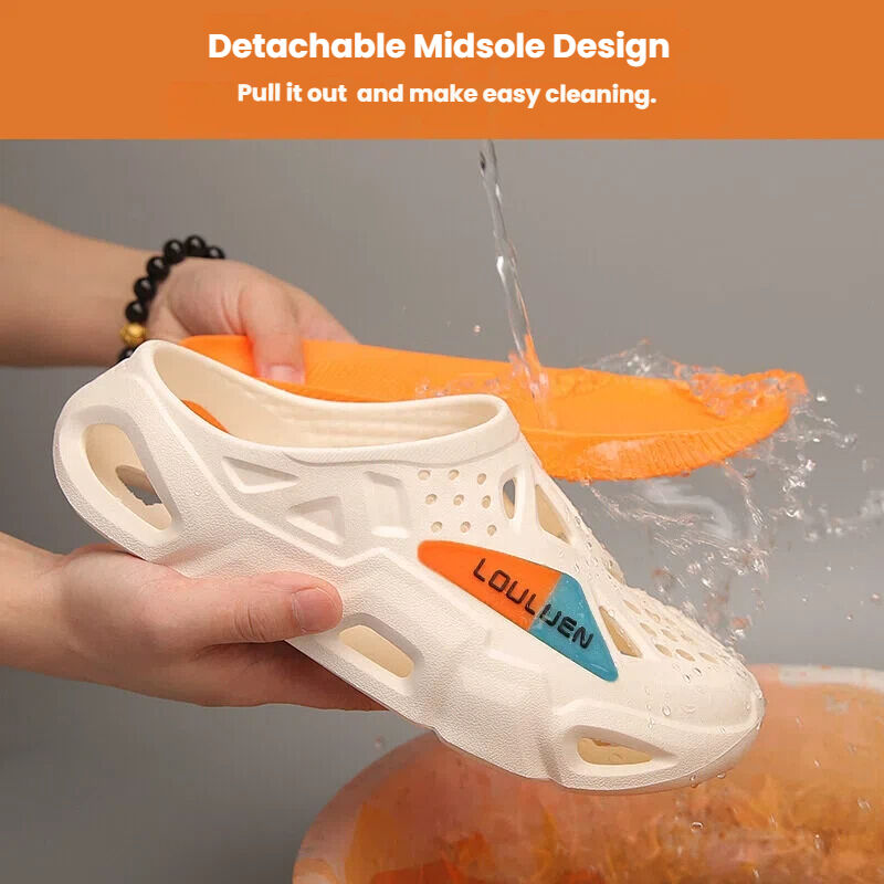 Men's Summer EVA Crocs with 3 Color Options - Breathable, Non-Slip, Comfortable Beach & Casual Sandals(white&orange-40-41)