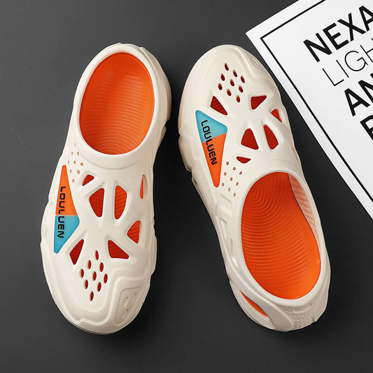 Men's Summer EVA Crocs with 3 Color Options - Breathable, Non-Slip, Comfortable Beach & Casual Sandals(white&orange-42-43)