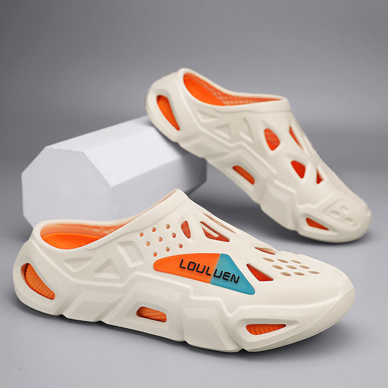 Men's Summer EVA Crocs with 3 Color Options - Breathable, Non-Slip, Comfortable Beach & Casual Sandals(white&orange-42-43)