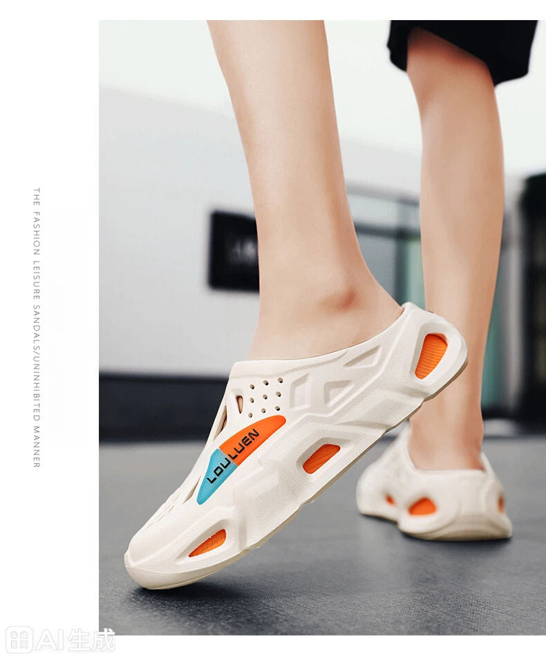 Men's Summer EVA Crocs with 3 Color Options - Breathable, Non-Slip, Comfortable Beach & Casual Sandals(white&orange-42-43)