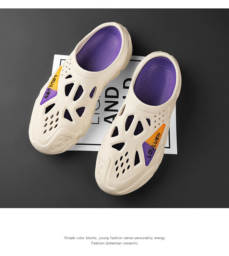 Men's Summer EVA Crocs with 3 Color Options - Breathable, Non-Slip, Comfortable Beach & Casual Sandals(white&purple-38-39)