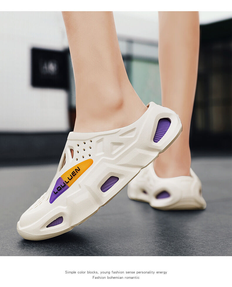 Men's Summer EVA Crocs with 3 Color Options - Breathable, Non-Slip, Comfortable Beach & Casual Sandals(white&purple-40-41)