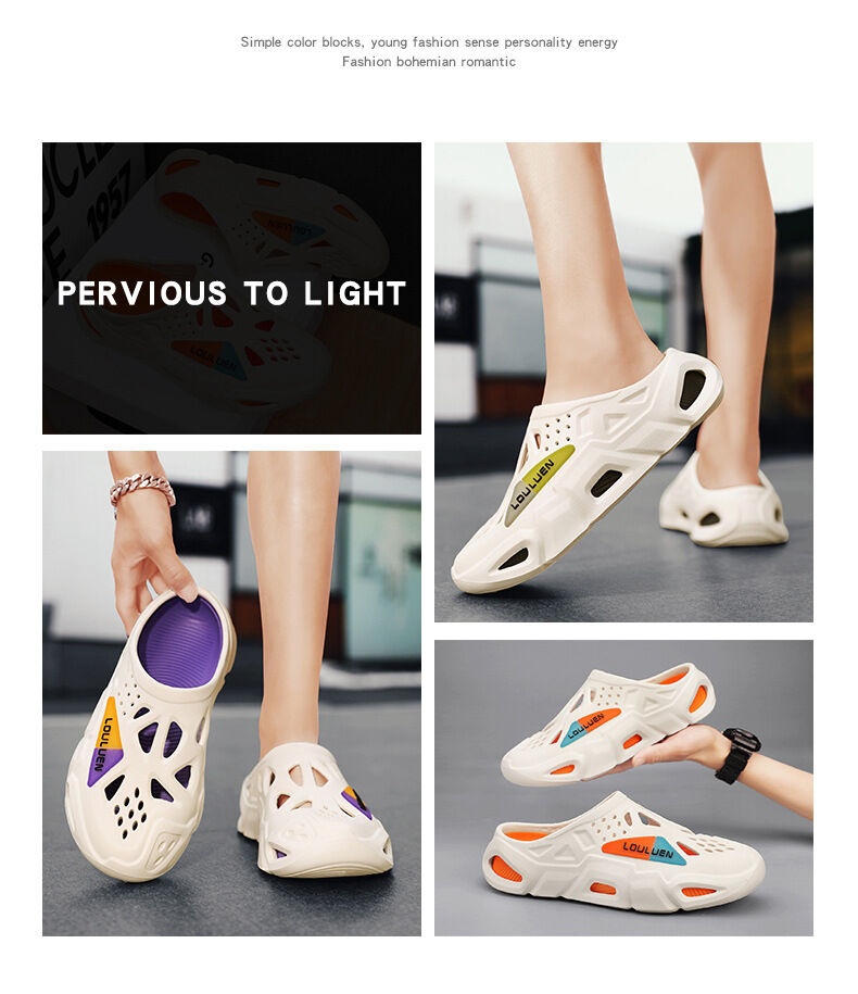 Men's Summer EVA Crocs with 3 Color Options - Breathable, Non-Slip, Comfortable Beach & Casual Sandals(white&purple-44-45)