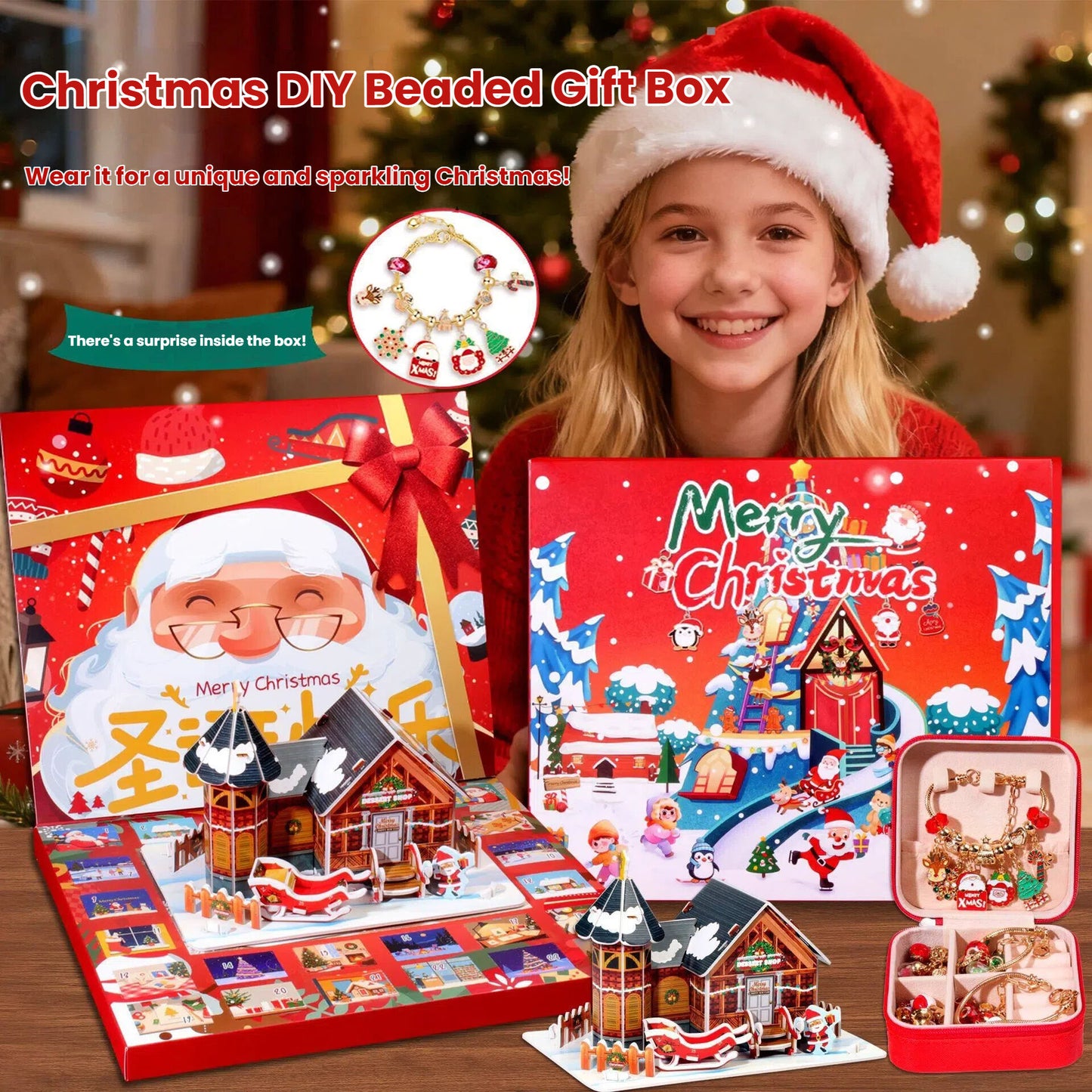 Christmas DIY Jewelry & Craft Advent Calendar(M-10,20*21*1.8cm)
