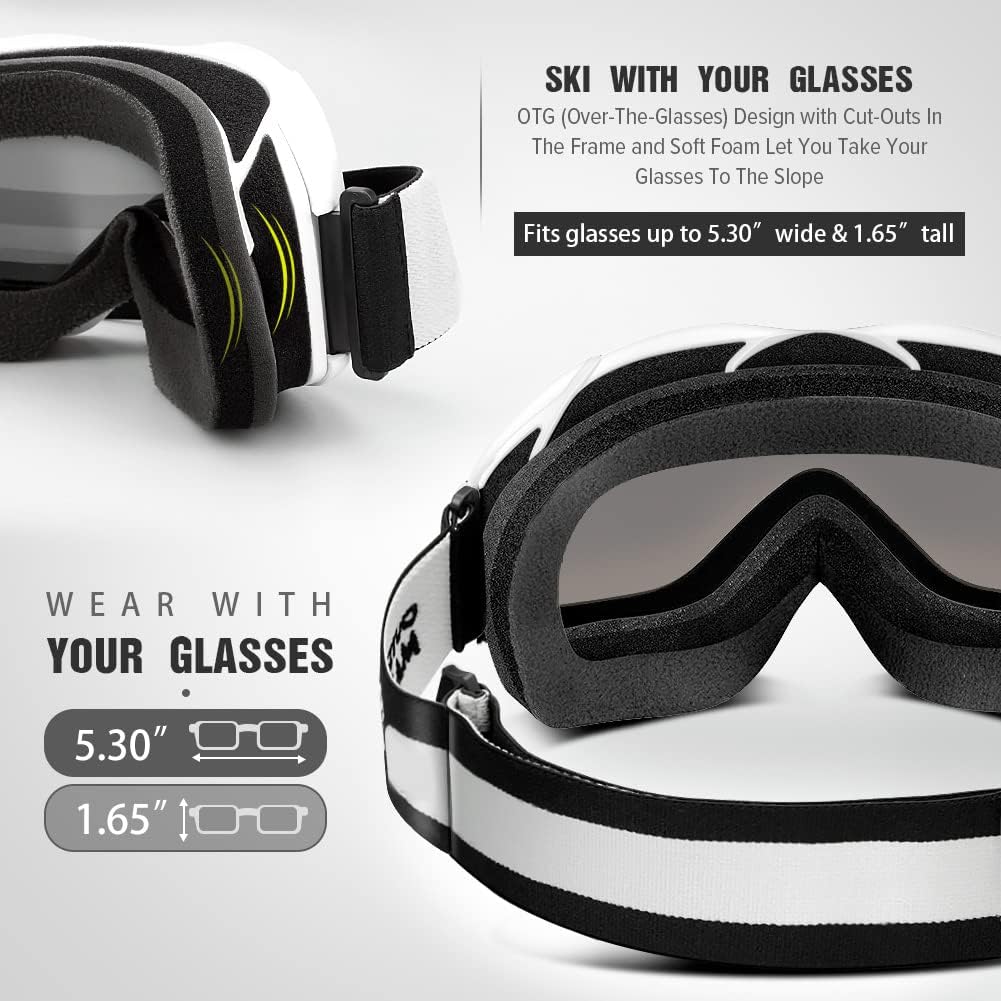 OutdoorMaster OTG Ski Goggles - Over Glasses Ski/Snowboard Goggles for Men, Women & Youth - 100% UV Protection--OM-5
