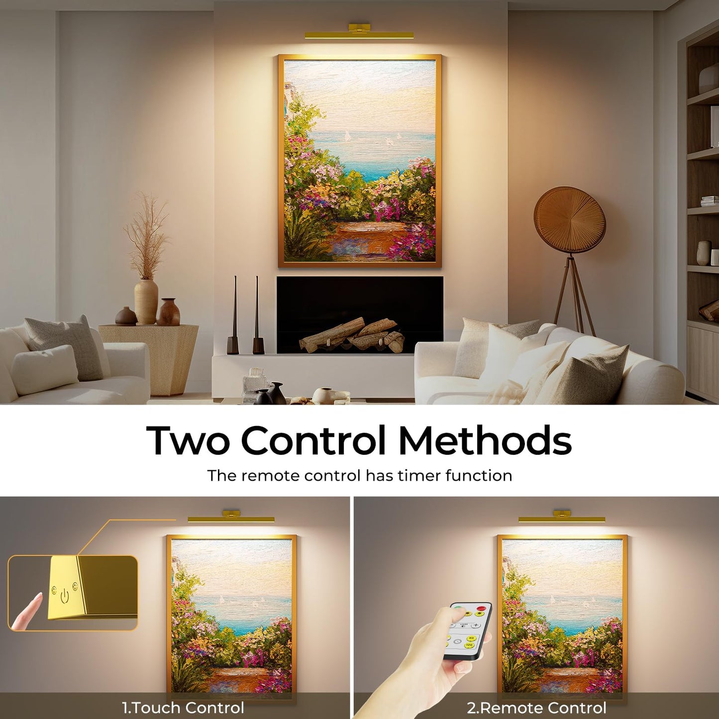 Picture Lights for Wall, Battery Operated Picture Light 16in Gallery Light for Paintings CCT Dimmable Gold